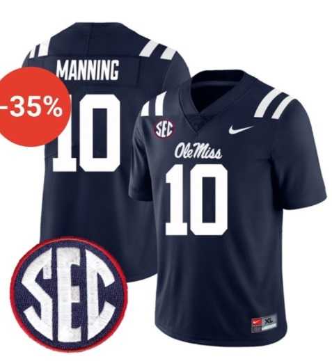 Mens Ole Miss Rebels #10 Eli Manning Navy F.U.S.E. Stitched Jersey Dzhi->ole miss rebels->NCAA Jersey